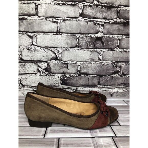 Sofft Brown Suede Leather Red Bow Low Heel Dress Pump Shoes Women Sz 7M US/38EU - Picture 3 of 10